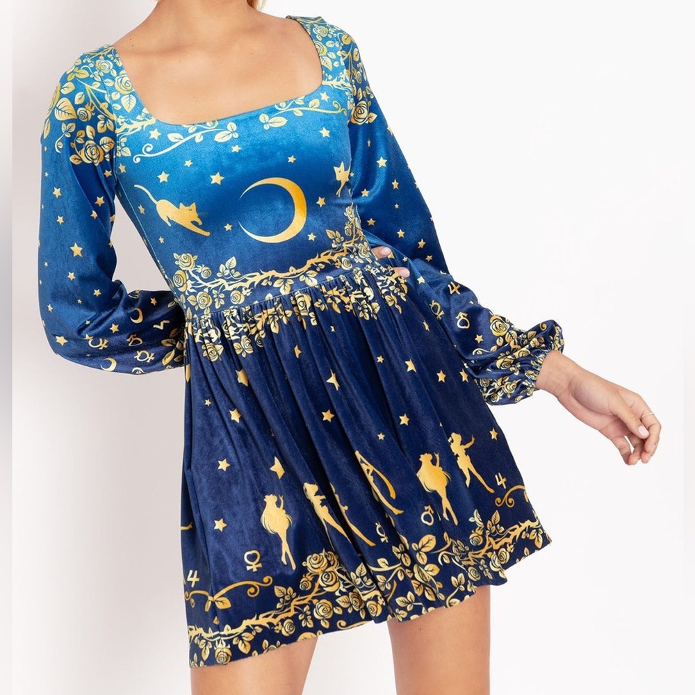 Blackmilk Sailor Moon Sailor Guardians Stars Velvet Squared Up Bishop Dress